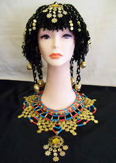 cleopatra headdress wig beads egyptian