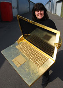 gold laptop prop costume for Trainline TV advert Tentacle Studio