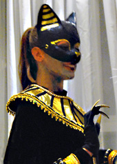 egyptian bastet cat god mask head paper mache black gold