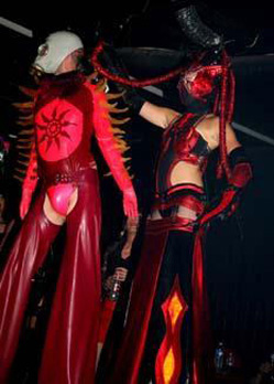 stiltwalker Steve Doyle rubber clothing stilts nightclub Tentacle