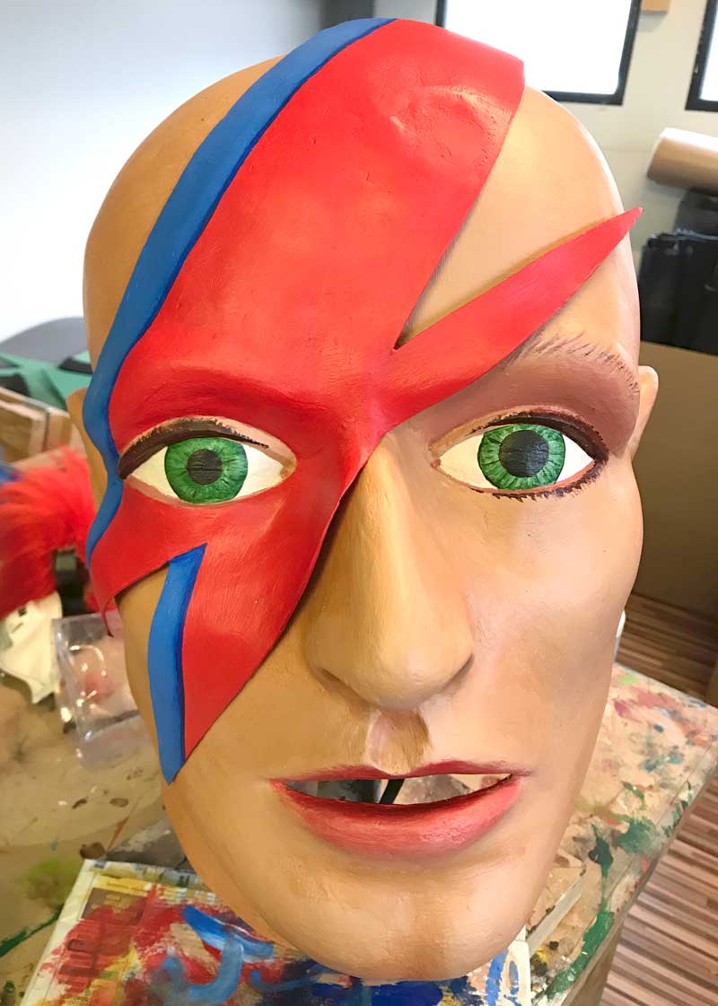 David Bowie Ziggy Stardust paper mache big head mask Tentacle Studio