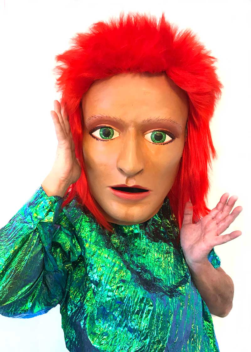 David Bowie Ziggy Stardust paper mache big head mask Tentacle Studio