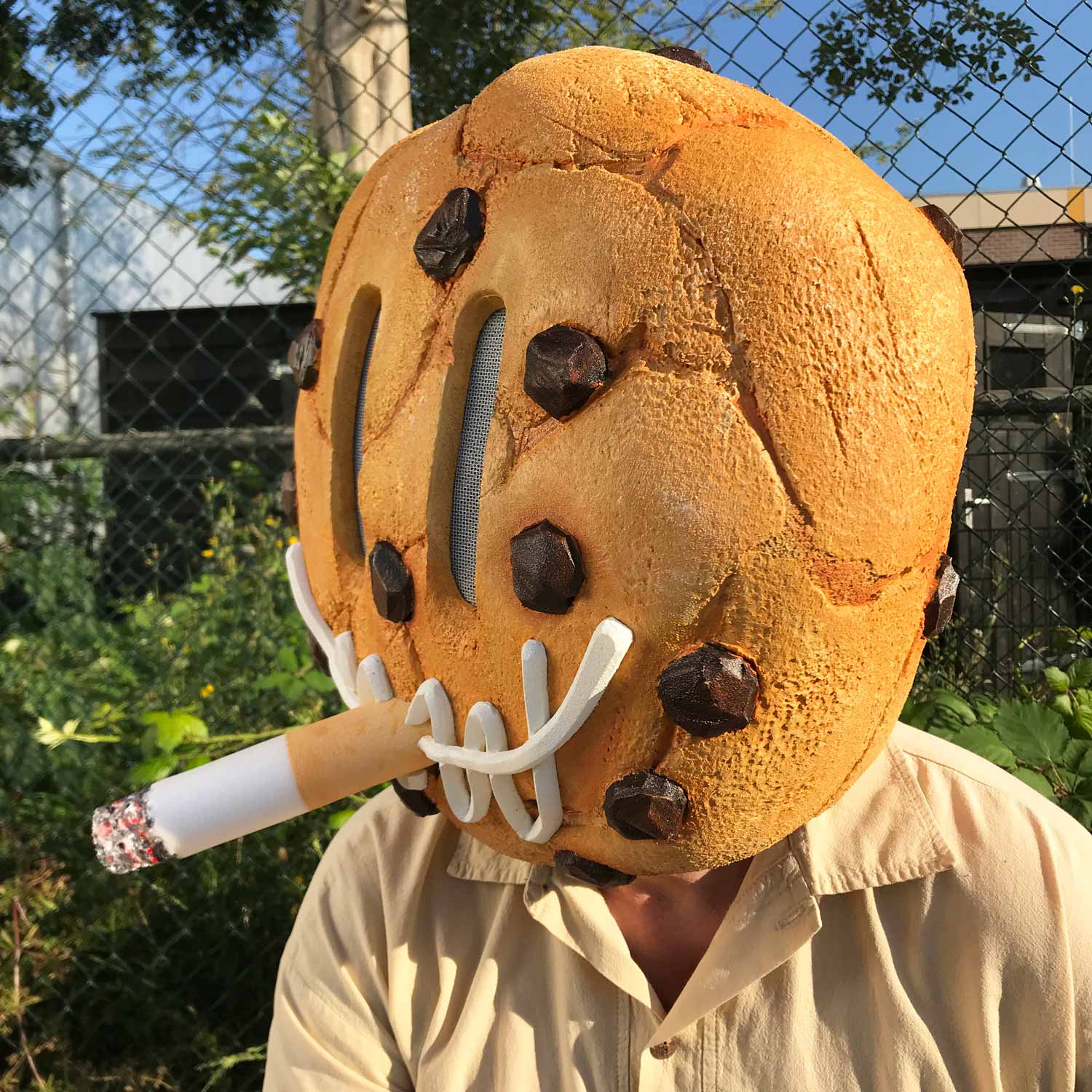 Chocolate cookie custom DJ head mask maker Tentacle Studio