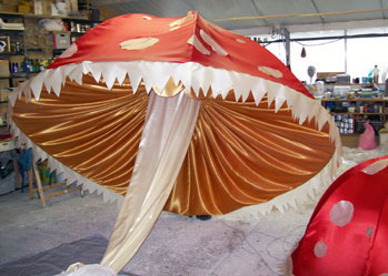 giant alice in wonderland mushroom puppets theme