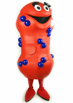 red bacteria mascot costume made by Tentacle Studio