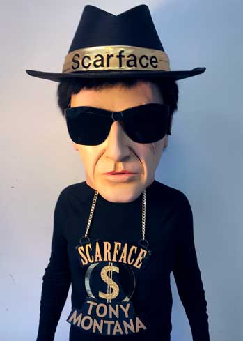 scarface big head gangster carnival paper mache mask makers Tentacle Studio