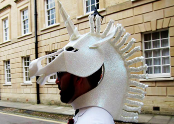 white unicorn mask head alice in wonderland theme