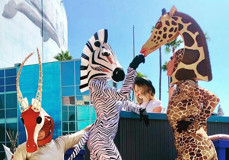 zebra antelope giraffe stiltwalkers masks costumes Tentacle Studio