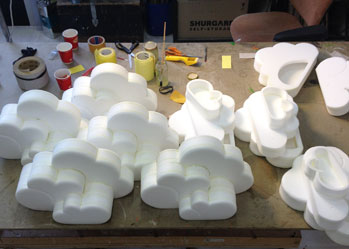 hand made cloud props Tentacle Studios