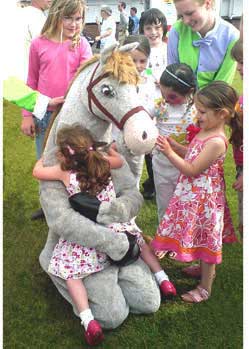 childrens fur horse mask jockey costume Goodwood