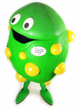 green ball bacteria mascot costume