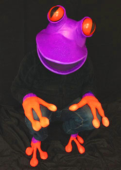 purple tree frog costume mask made by Tentacle Studio